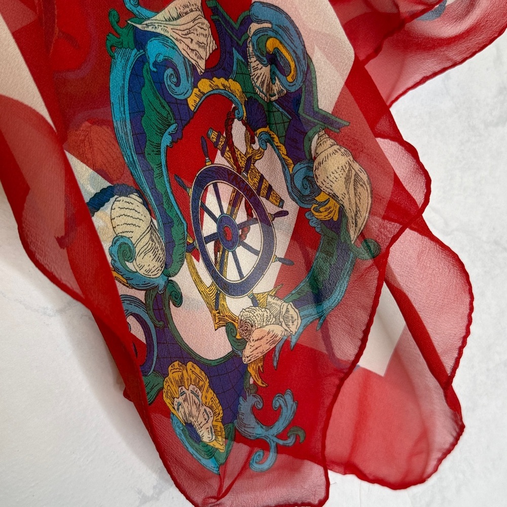 Vintage red & white nautical silk scarf